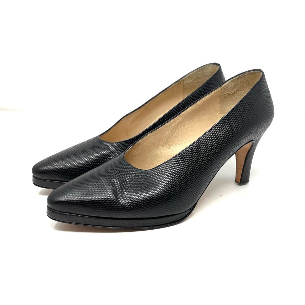 LARRY STUART black leather textured heels, made in Italy, size 7.5
